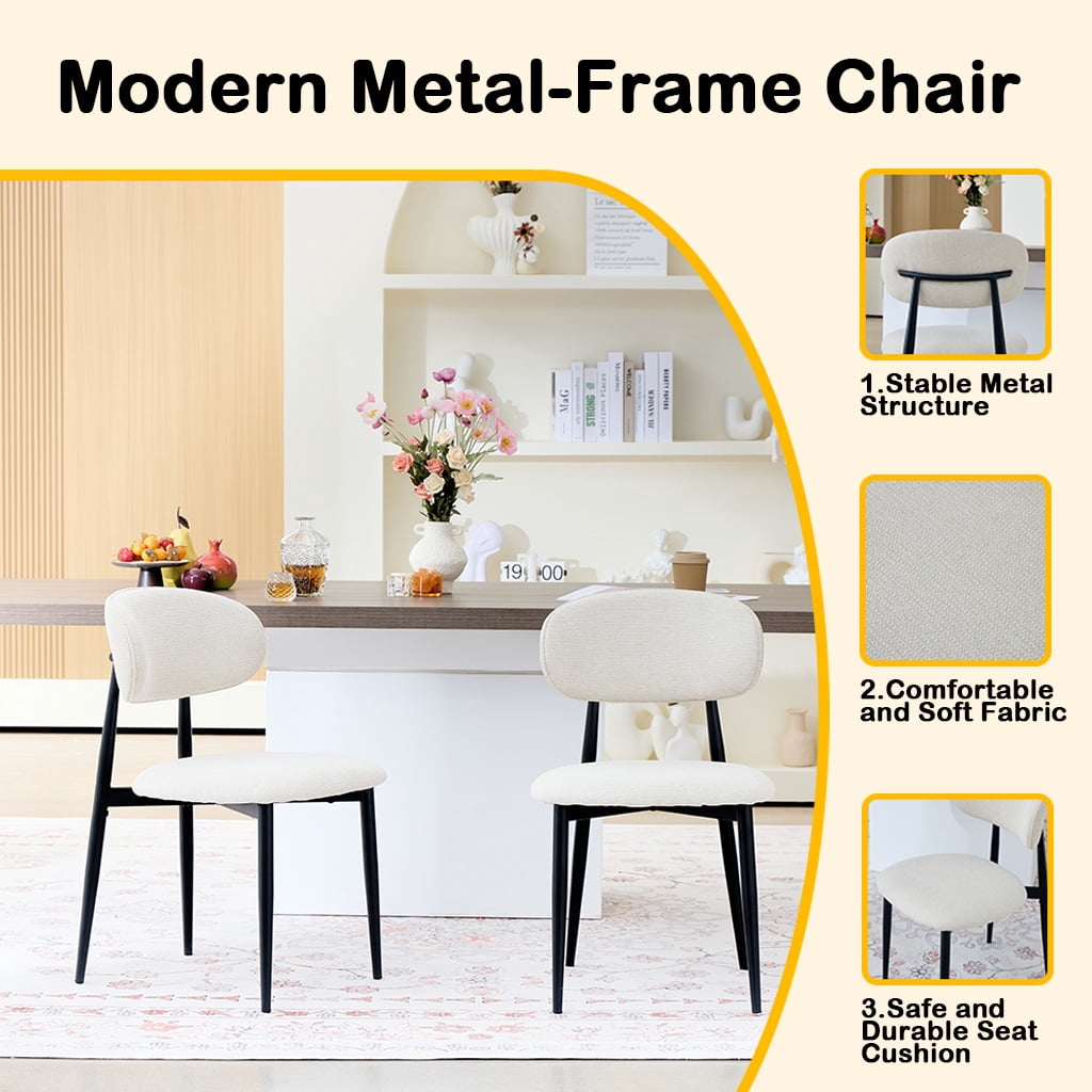 Fabric Dining Chairs, Upholstered Side Chairs with Black Metal Legs, 32.8" H x 19.6" W x 22" D, 19.3" Seat-High, Modern Kitchen Chairs for Dining Room, Living Room-Seat of 2