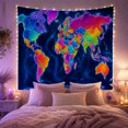 thumbnail image 2 of Neon World Map Against Dark Blue Ocean, Energetic Psychedelic for Global Decor Enthusiasts, Electric Geographic Wall Art, Housewarming Gift Tapestry Wall Hanging for Living Room and Bedroom, 2 of 7