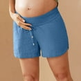 thumbnail image 2 of Women's Double Layered Pleats Maternity Shorts Underbelly Drawstring Elastic Waist Cotton Shorts With Pockets Summer Cute Beach Casual Shorts, 2 of 6