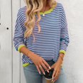 thumbnail image 2 of MESSUEN Crew Neck Sweater for Women Striped Sweater Long Sleeve Sweaters for Women's Summer Blouses Tops for Women Sweater Top Women's T Shirts Pink S, 2 of 7