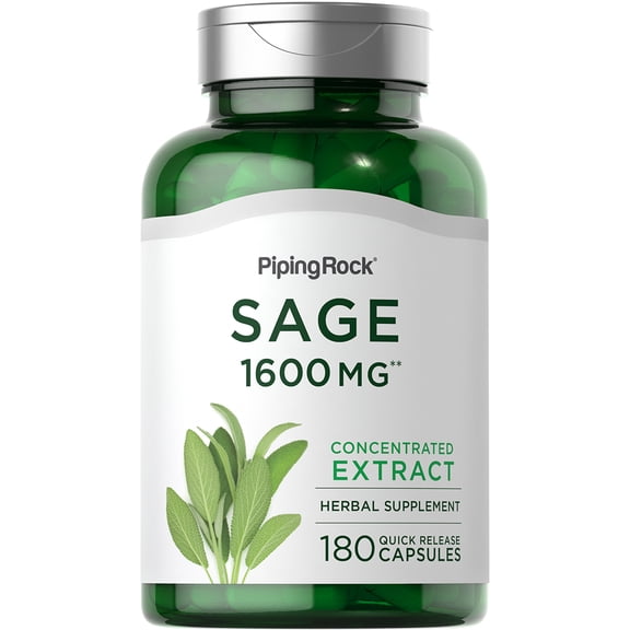 Sage Supplement 1600mg | 180 Capsules | Concentrated Herbal Extract for Men and Women | by Piping Rock