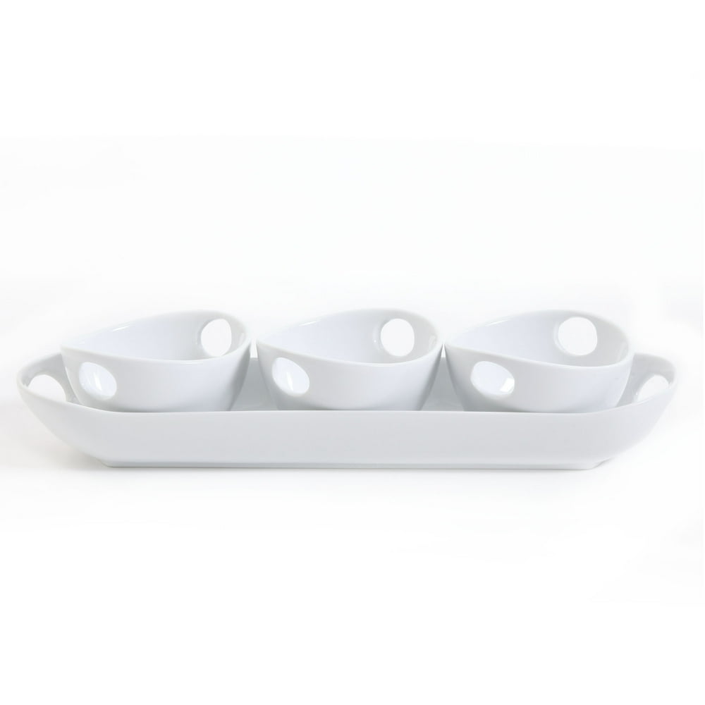Gibson Elite Ceramic Dining Serving Dish Set with Tray (4 Pieces