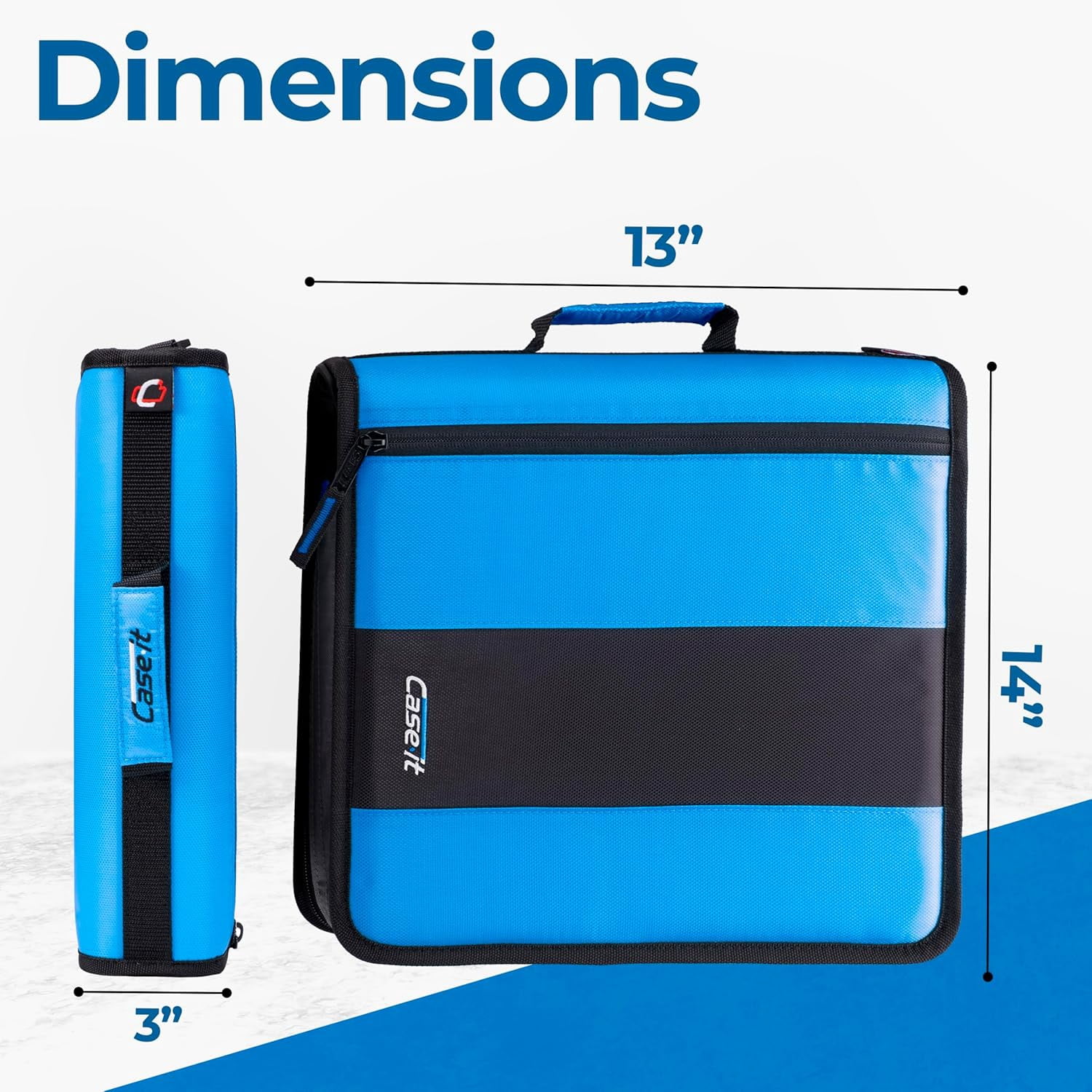 Case-it Classic Zipper Binder, 2" O-Ring with Mesh Pockets and Shoulder Strap and Handle, 350 Page Capacity, D-251 Denim Blue