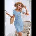 thumbnail image 4 of Vestido Informal de Verano de Punto para Mujer, Corta, Cuello Redondo, Corte Entallado, Estilo Camiseta, Vestidos Ajustados Azul XL, 4 of 9
