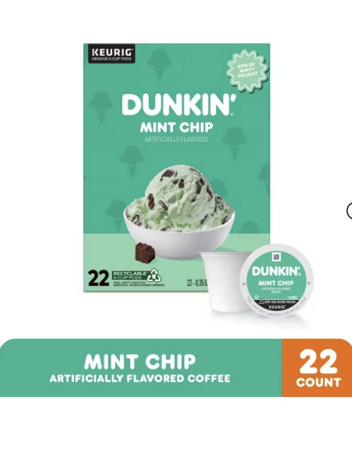 Dunkin� Mint Chip Artificially Flavored Coffee, Keurig K-Cup Pods, 22 Count box