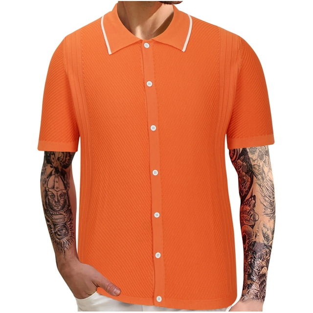 QIPOPIQ Mens Knit Button Down Shirt Short Sleeve Button Up Shirt Summer Casual Beach Tops Clearance
