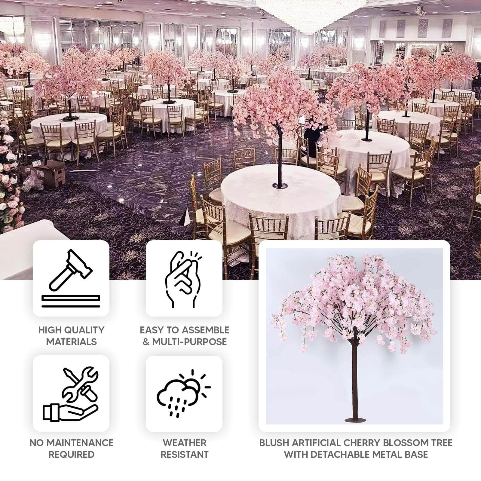 Efavormart Blush Artificial Cherry Blossom Tree With Detachable Metal Base, Silk Sakura Flowers Wishing Tree Wedding Decor - 5ft