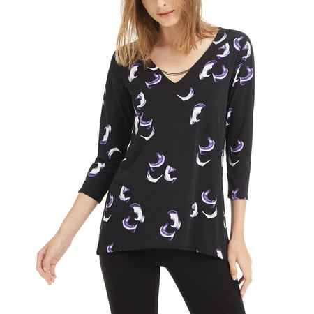 Alfani Women's Petite Hardware-Trim Top Purple-Black Combo Size Large