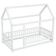 thumbnail image 5 of Twin Size House Bed with Roof and Fence Guardrails, Twin Size Floor Bed with Pine Wood Frame, Playhouse Bed for Children Girls and Boys, No Bed Slats, White, 5 of 8
