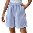 thumbnail image 2 of YTCAMLO Striped Linen Shorts for Women, Summer Beach Casual Elastic Waist Wide Leg Shorts with Pockets, Soft Cotton Pj Bottoms, 2 of 8