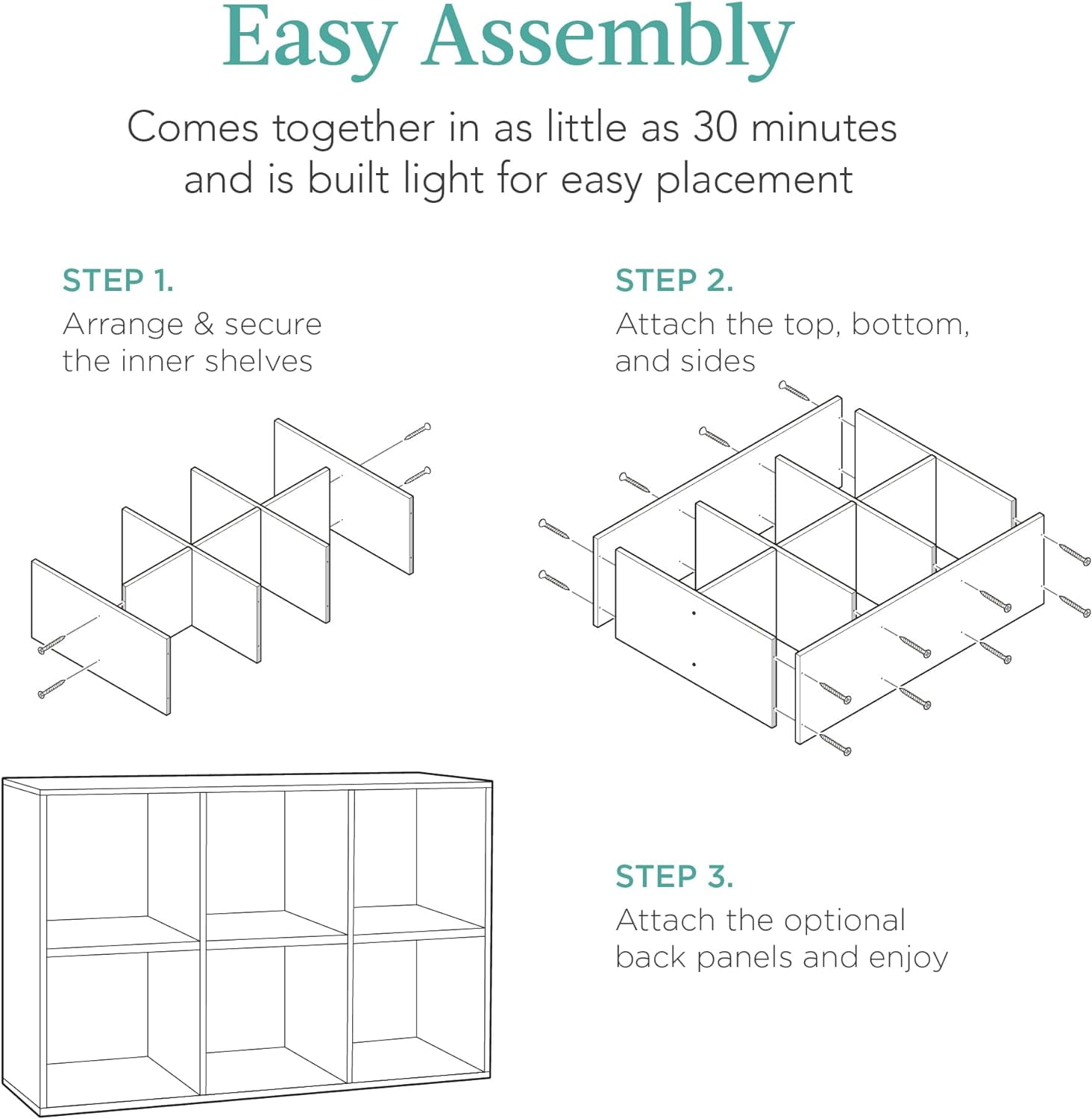 HJTER 6-Cube Storage Organizer, 13.5in Shelf Opening, Bookcase, Display Shelf, Customizable w/ 3 Removable Back Panels – Greige