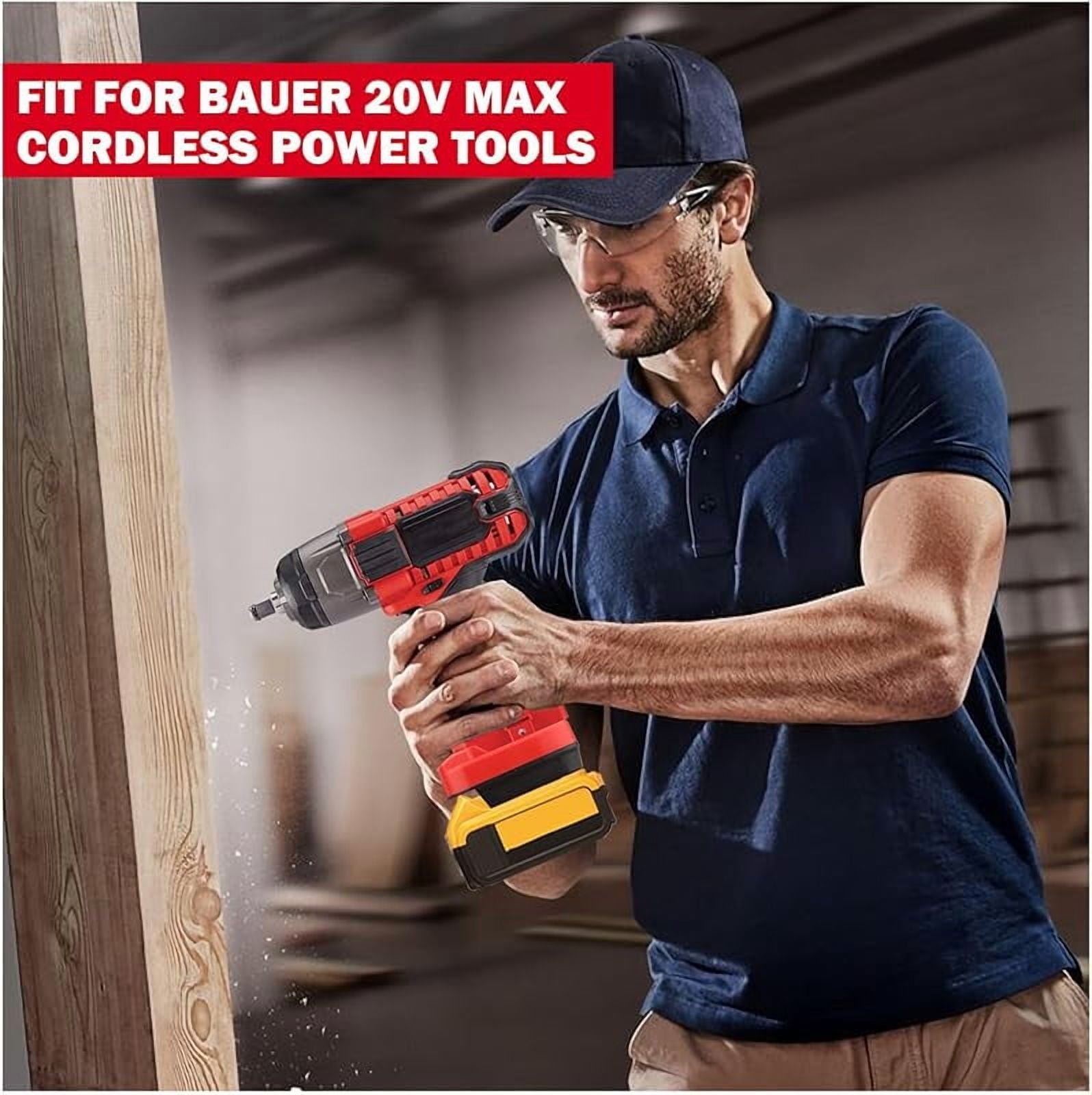 for Dewalt & for Milwaukee to for Bauer Battery Adapter, Fit for Dewalt 18v-20v & for Milwaukee 18v M18 Lithium Batteries, Work for Bauer Series 20V MAX Cordless Tool