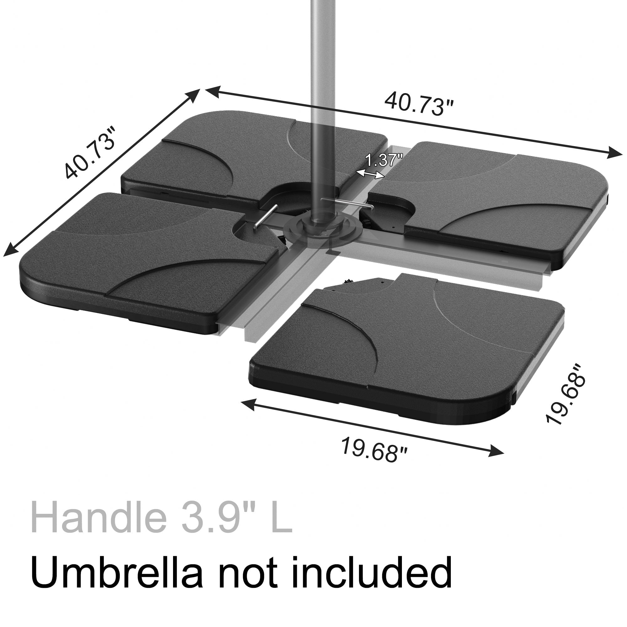 VECELO 4-Piece Heavy Duty Cantilever Offset Patio Umbrella Base, 181lb Capacity Water Sand/Filled Square Umbrella Stand with Easy-to-Fill Spouts for Garden, Backyard and Poolside, Black