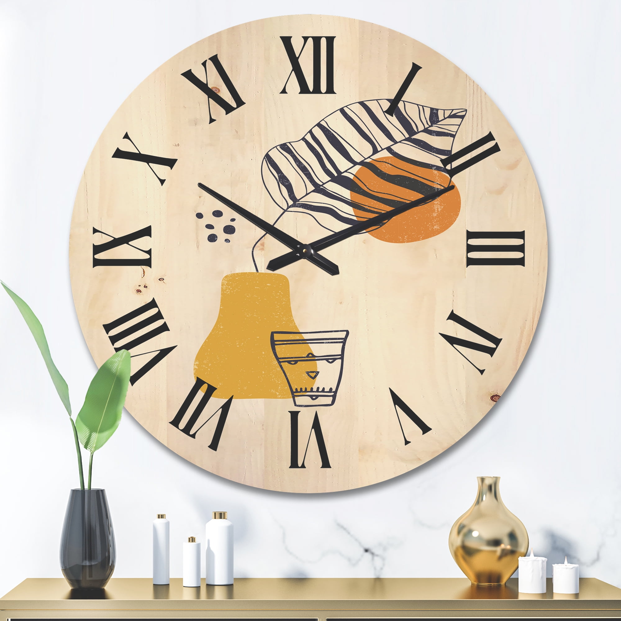 Designart 'Abstract Shapes Botanical Minimalist Leaf' Modern Wood Wall Clock
