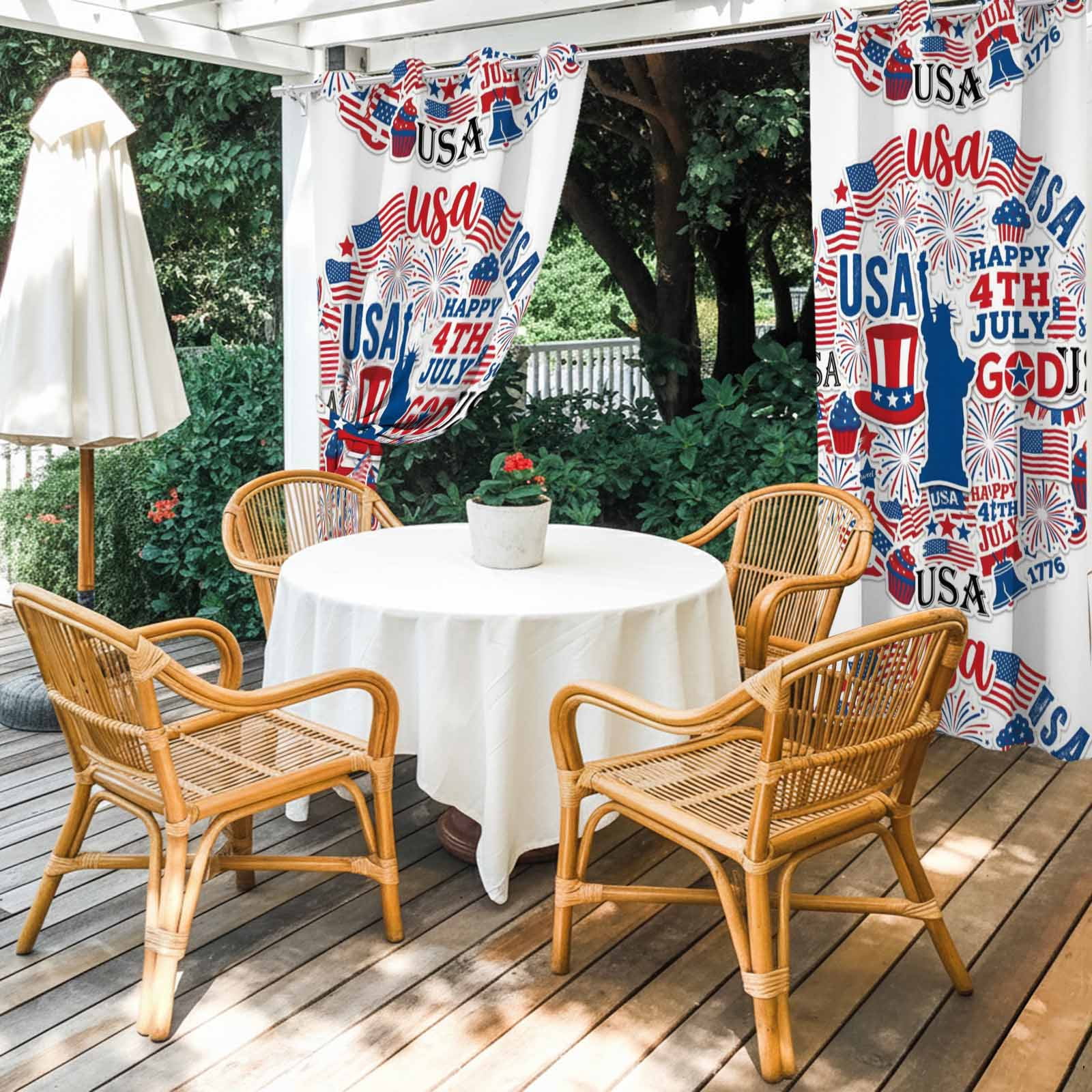 Independence Day Outdoor Curtains for Patio, Statue of Liberty Silhouette U. S. Flag Sunshade Privacy Drapes Grommet Waterproof Outside Curtains for Porch/Cabana/Balcony 54"x 108", 1 Panel