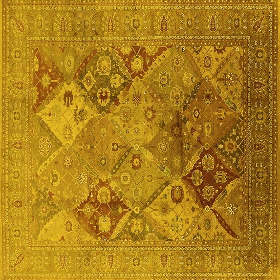 Ahgly Company Machine Washable Indoor Square Oriental Yellow Industrial Area Rugs, 3' Square