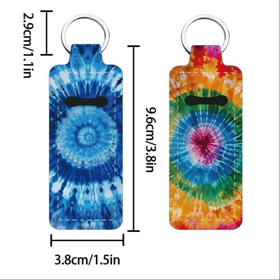 2Pcs Chapstick Holder Keychain with Tye Dyeing Pattern 1.5x3.8'' Lip Balm Holder Keychain Lightweight Lipstick Sleeve Pouch for Women Gift