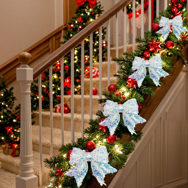 Arco De Plástico Lazo navideño de plástico azul, 12x15cm, para decorar el árbol, envolver regalos y para decoración navideña (2 unidades) Rkxzt