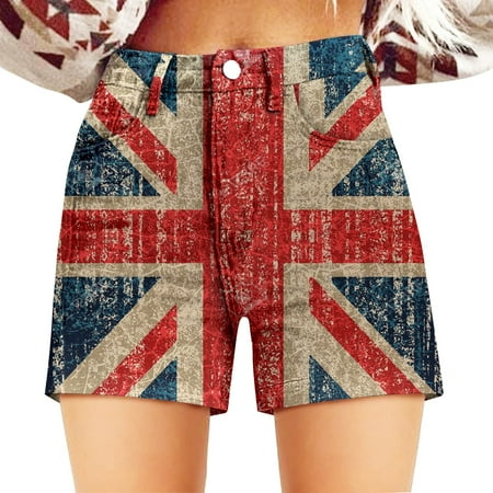 Outfmvch American Flag Shorts shorts for Woman swim Trunks athletic Shorts gym Shorts independence Day Shorts Women s Summer Print Shorts Fashion Vintage Print Pants with Pocket Red 2XL