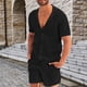 thumbnail image 2 of Conjuntos de dos piezas Cagnkofi para hombre, chándales de verano, suéter informal de manga corta con botones, camisas y pantalones cortos, traje para vacaciones en la playa., 2 of 4