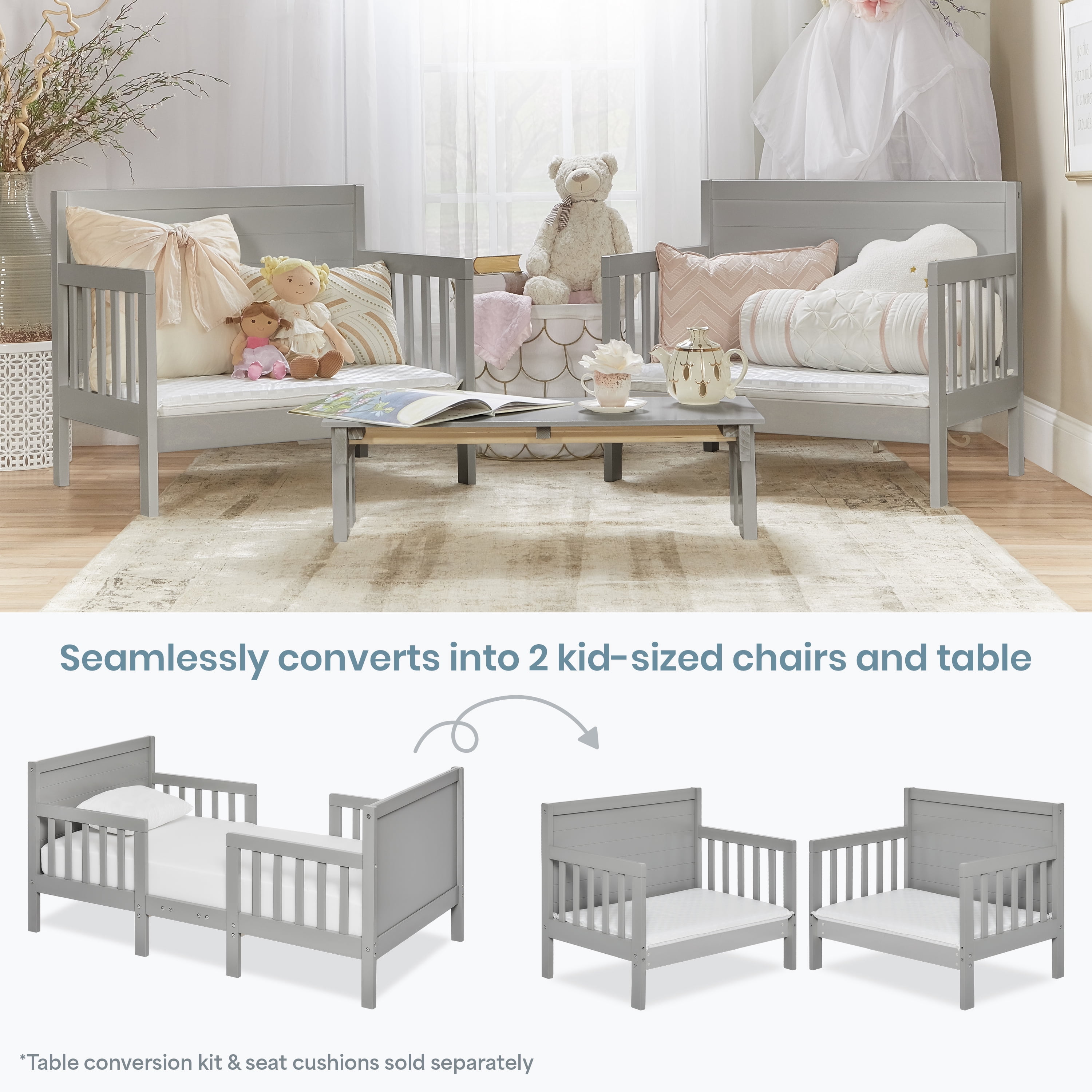 Dream On Me Hudson 3 in 1 Convertible Toddler Bed, Cool Grey
