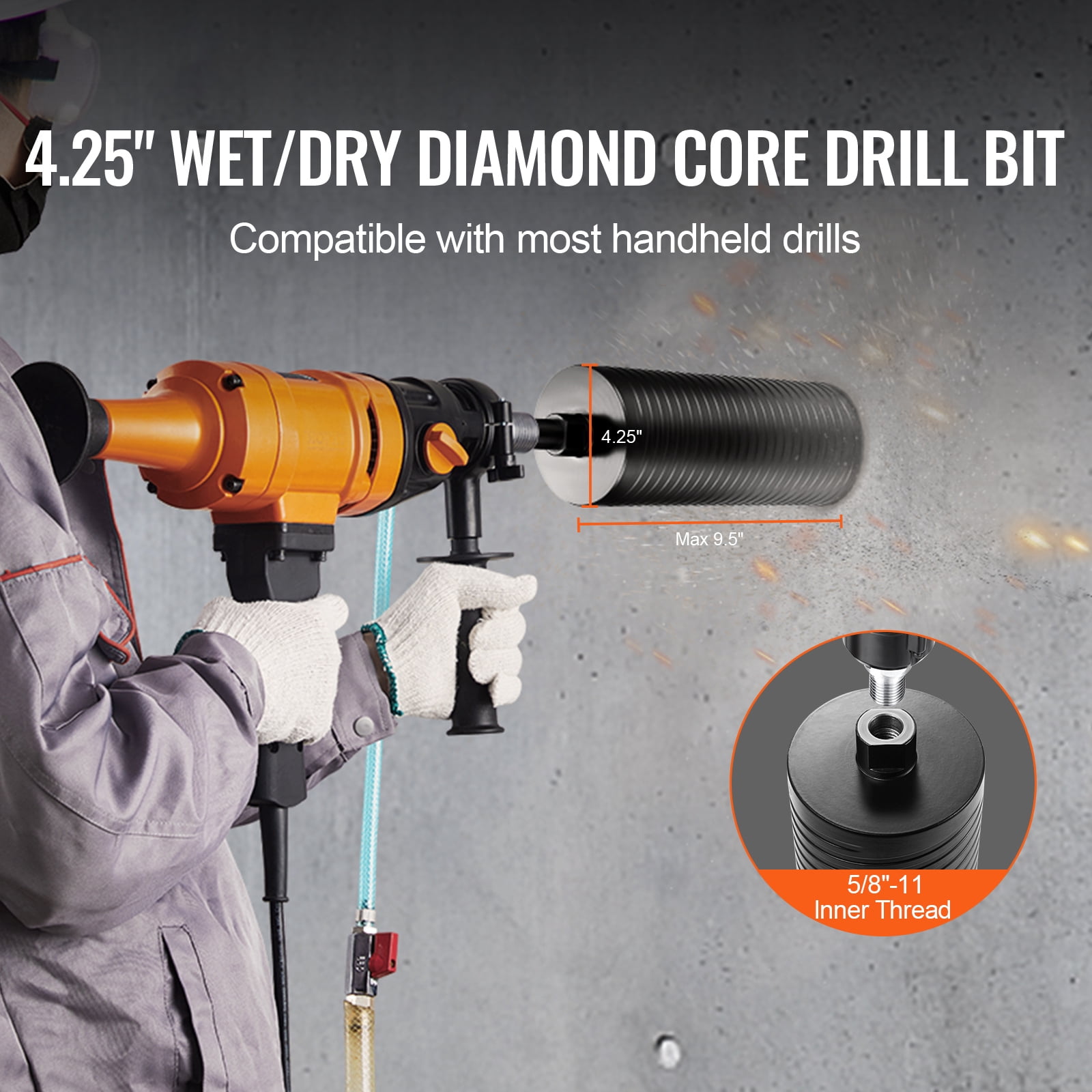 KFFKFF 4.25" Core Drill Bit Wet/Dry Diamond Core Bit for Brick Block Concrete