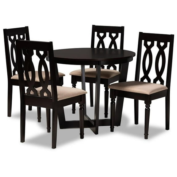 Bowery Hill Sand Fabric and Dark Brown Finished Wood 5-Piece Dining Set