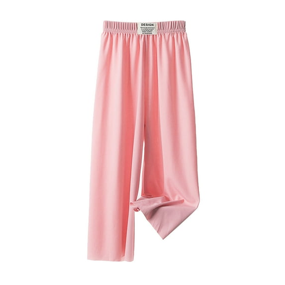 ZCFZJW Toddler Kids Baby Girls Fashion Cute Sweet Ice Silk Wide Leg Pants Summer Stretch Elastic Waist Trousers Leggings Long Pants #01-Pink 9-10Years