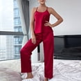thumbnail image 4 of B91xZ Ensemble de Pyjama en Satin de Soie pour Femmes, Short Classique, Chandail Long en Satin de Soie, Rouge P, 4 of 5