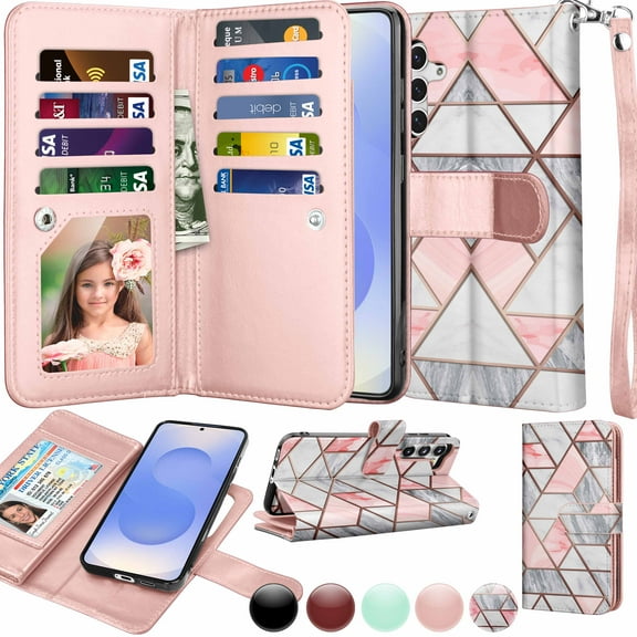 Wallet Case for Samsung Galaxy S25 Plus Wallet Case 6.7" 5G (2025), [9 Card Slots] Luxury PU Leather Credit Holder Carrying Folio Flip [Detachable] Kickstand Magnetic Phone Cover & Lanyard [Marble]