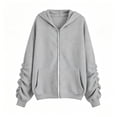 thumbnail image 4 of Shinyii Girls Zip Up Hoodie Solid Casual Cozy Hooded Sweatshirt Jacket, Grey, Sizes 4-15, 4 of 4