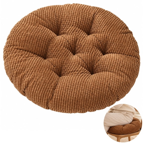 Corduroy Round Seat Cushion, Soft PP Cotton Fill, Washable, 19.7 in, Brown, Soft Corduroy Outer Cover, Plush PP Cotton Filling, Round Shape, Cozy Home Decor, Ideal for Floors & Chairs