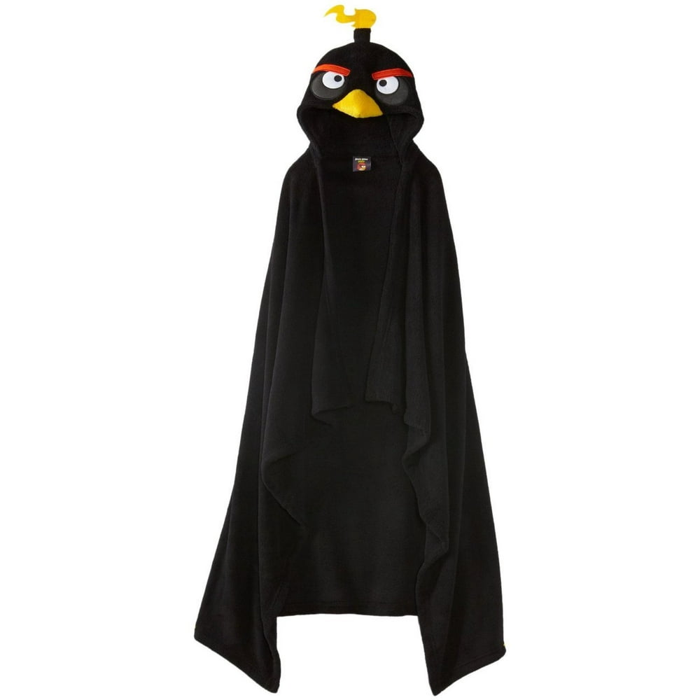 Angry Birds Kids Hooded Wrap Blanket 40"x52" Black Bird