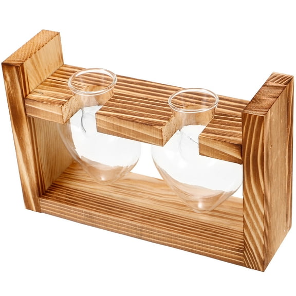 Hemoton 1 Set Tabletop Hydroponic Plants Heart Shape Vase Glass Planter Terrarium with Wooden Stand