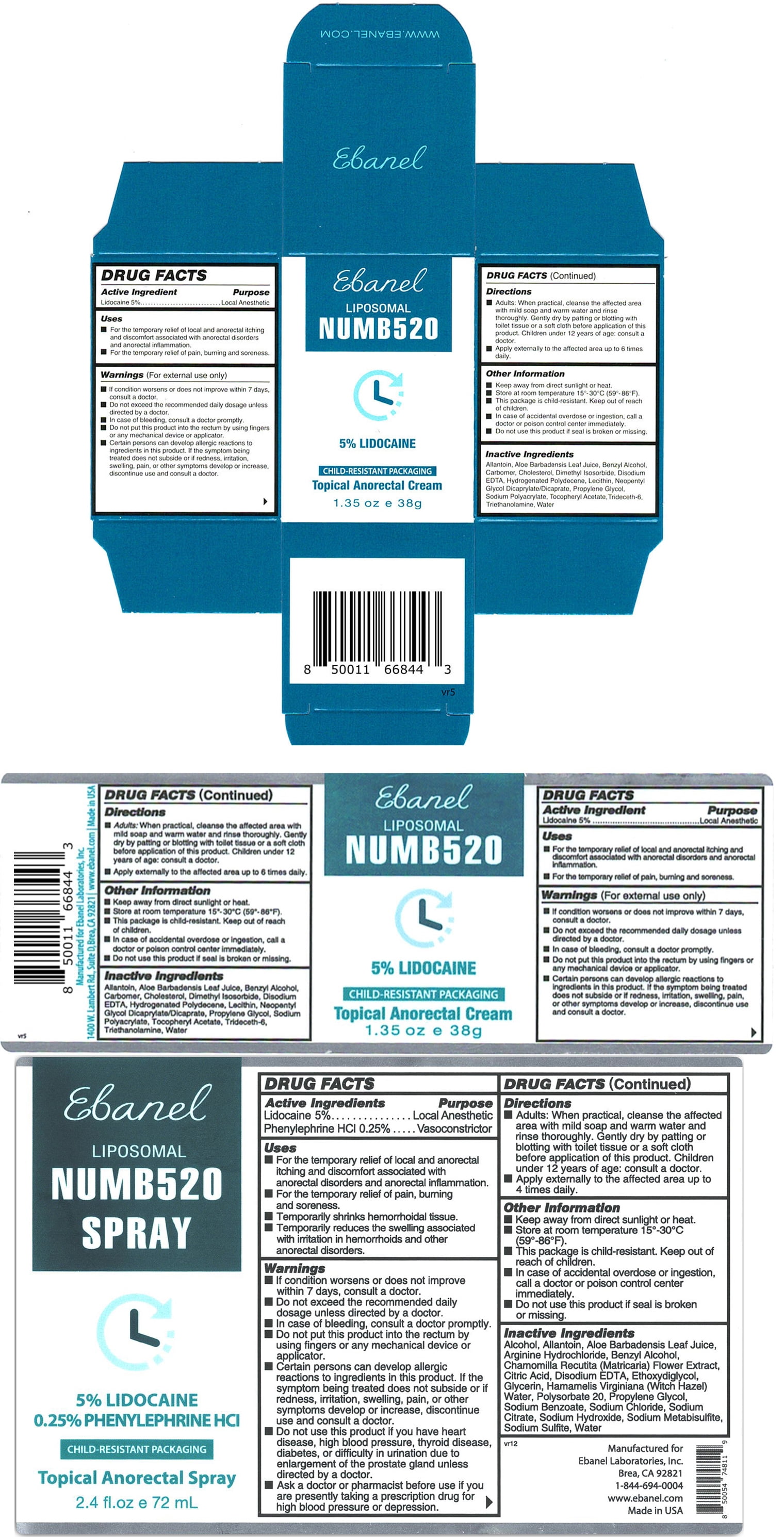 Ebanel Set of 5% Lidocaine Numbing Cream and 5% Lidocaine Spray Pain Relief Numbing Spray for Skin, Maximum Strength Topical Anesthetic to Numb Pain Burn Itch for Local and Anorectal Uses