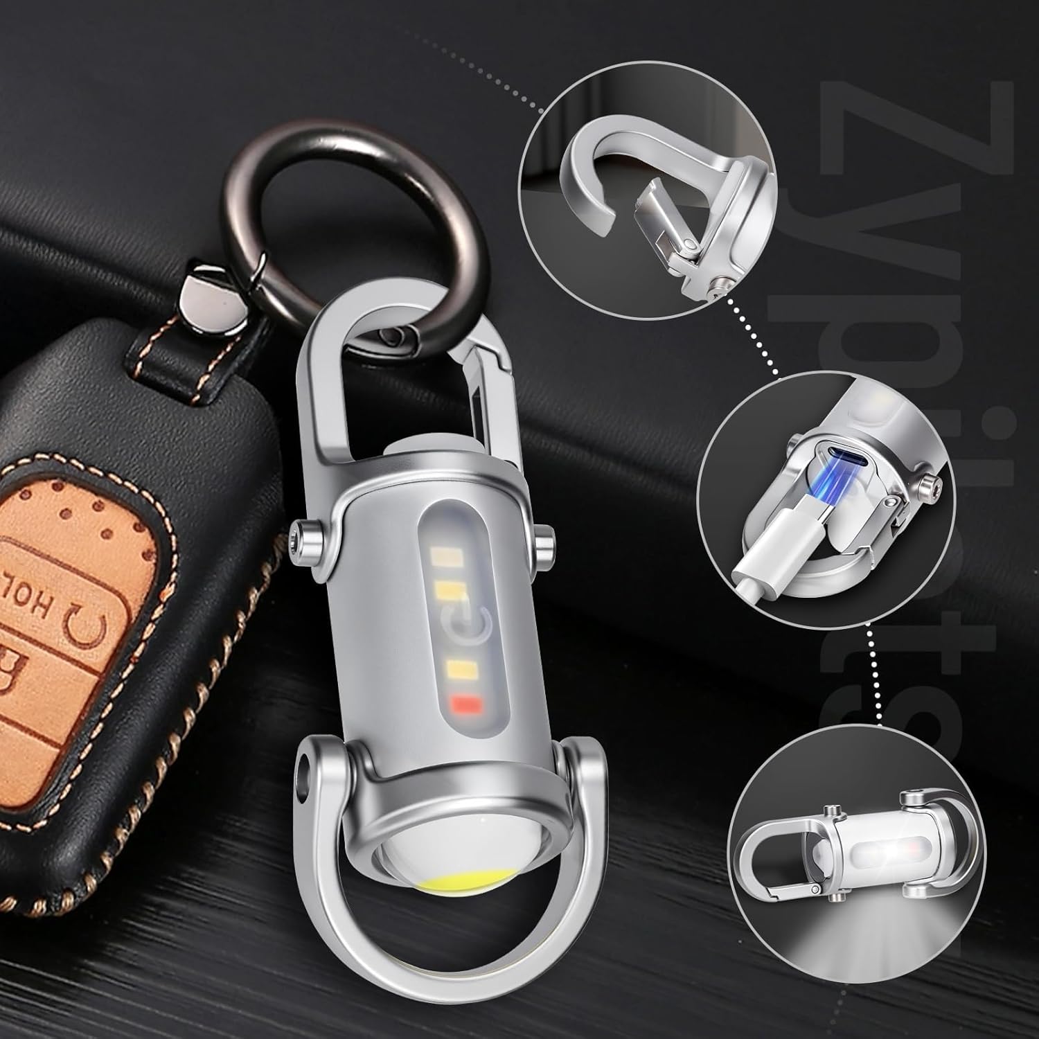 Portable Rechargeable Bright Keychain Flashlight Phone Charger, 2025 New Keychain LED Flashlight Rechargeable, 1200 Lumens Waterproof Mini Edc Compact Keychains Flashlight, 7 Modes Type-C (5)