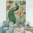 thumbnail image 2 of Designart 'Peacock On Flowers Branch' Floral and botanical Print on Natural Pine Wood, 2 of 3