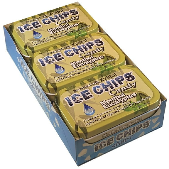 ICE CHIPS Xylitol Candy, Menthol Eucalyptus (6 Tins)