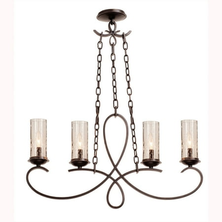 - Island Lighting 4 Light With Tortoise Shell Finish Hand Forged Iron and Seeded Glass E12 32 inch 240 Watts
