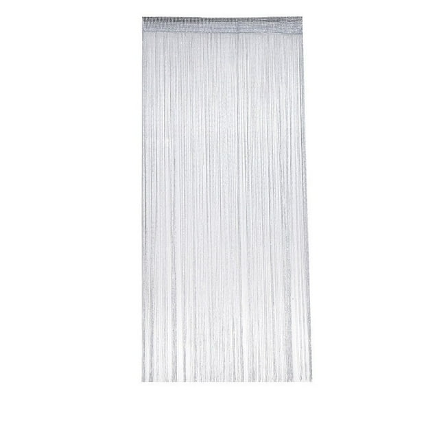 Silver Metallic Thread Beaded Curtain, Tassel Partition Door Curtain, Polyester Fabric With Shimmering Ribbons For Room Divider And Window Decor, 39X79In