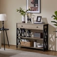 thumbnail image 2 of Alden Design Wood and Iron Console Table, 1 Drawers and 2 Shelves, Rustic Gray with Dark Frame, 2 of 9
