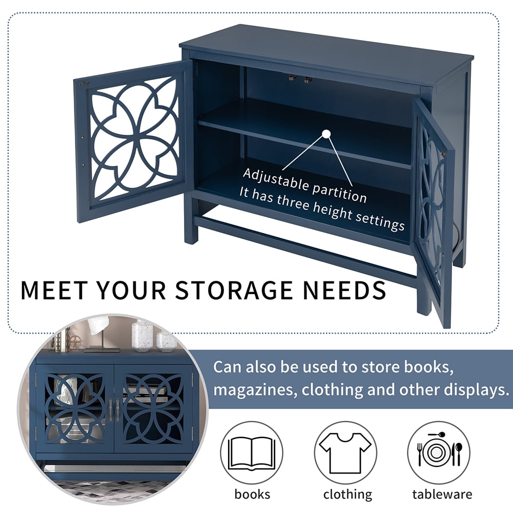 Lowestbest Freestanding Storage Cabinet, Wooden Floor Cabinet Accent Table, Navy Blue Lowestbest Freestanding Storage Cabinet, Wooden Floor Cabinet Accent Table, Navy Blue