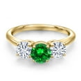 thumbnail image 3 of Gem Stone King 18K Yellow Gold Plated Silver Green Created Emerald and White Moissanite Engagement Ring for Women | 2.00 Cttw | Round 6MM | Gemstone May Birthstone | Size 5, 3 of 7