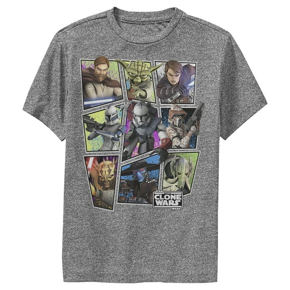 Boy's Star Wars: The Clone Wars Square Group Photos Performance Graphic Tee Charcoal Heather Medium