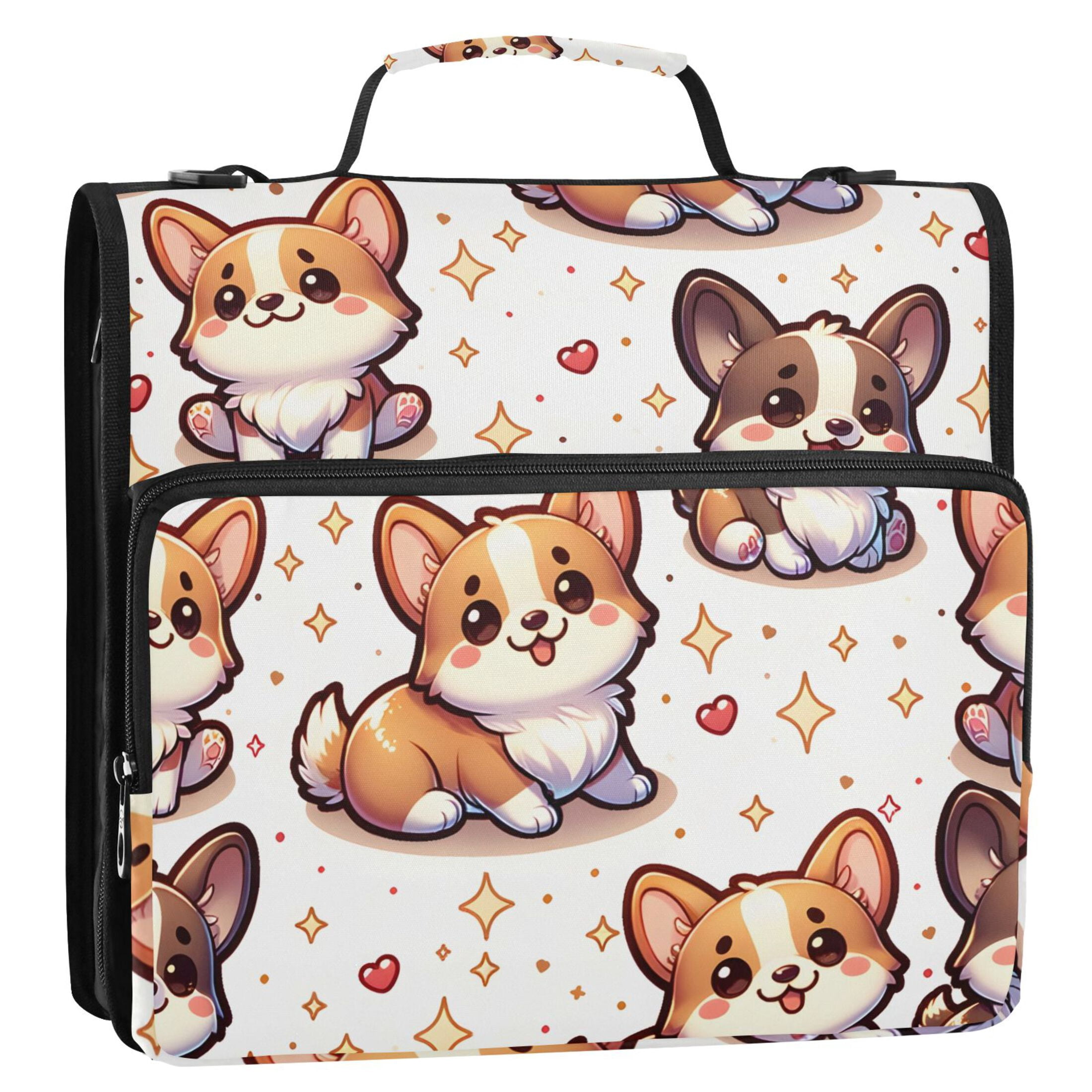 ALAZA Zipper Binder Cute Corgi Dogs Stars 3 Ring Trapper Keeper File Folder Organizer Bag