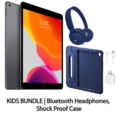 Restored Apple iPad 7 10.2" 32GB Space Gray (Wifi) Kids Bundle: Bluetooth Headphones, Shock Proof Case, & Screen Protector (Refurbished)