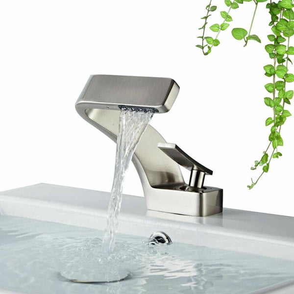 Waterfall Bathroom Sink Faucet Brushed Nickel 1 Hole Vanity Basin Mixer Single Handle Tap