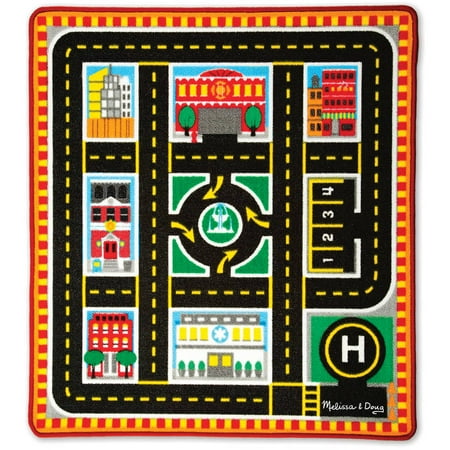 36 Round Hooked Rug - Melissa & Doug Round The City Rescue Rug with 4 Wooden Vehicles, 39