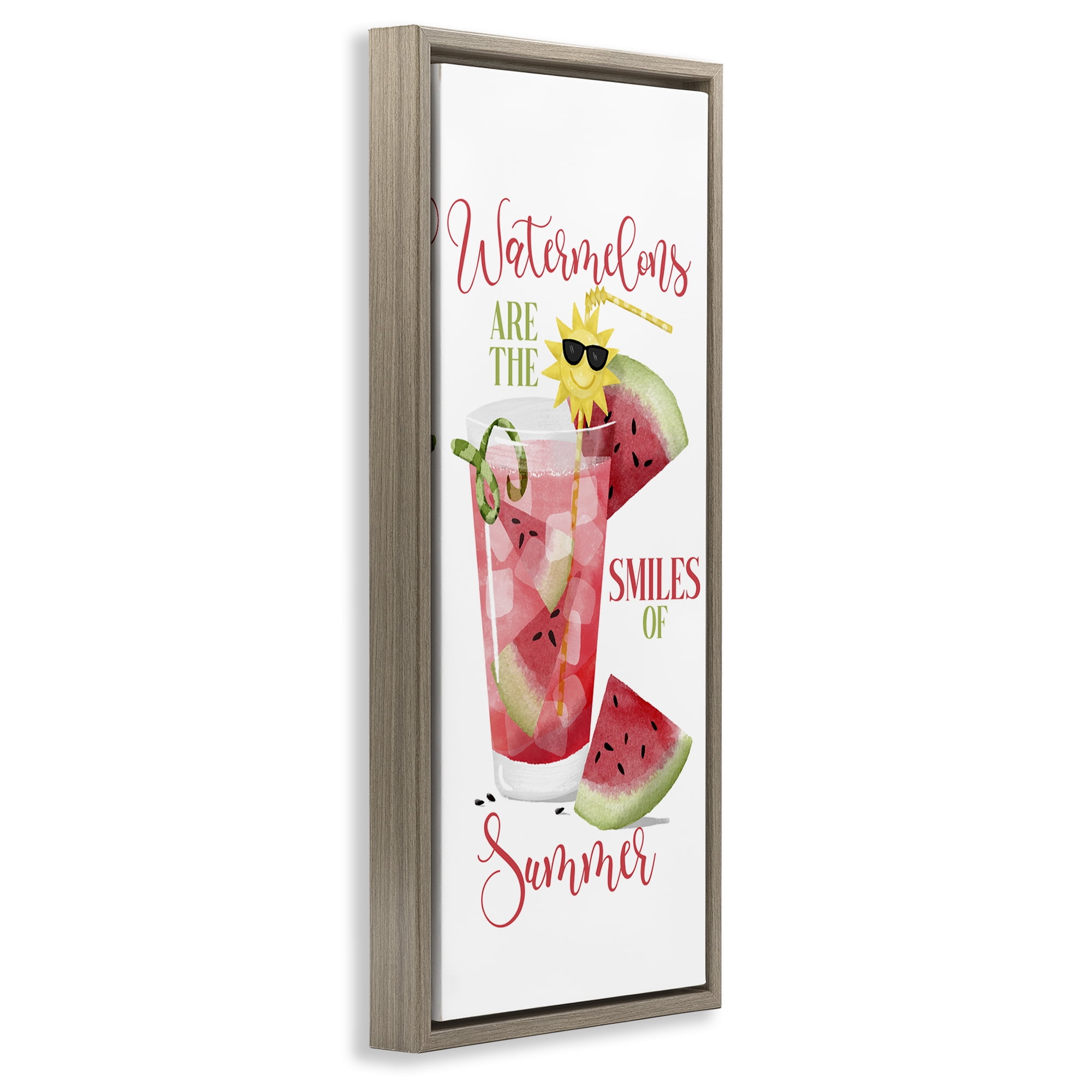 Stupell Industries Summer Watermelon Sentiment Food & Beverage Painting Brown Floater Framed Canvas Art Print Wall Art, 11 x 25