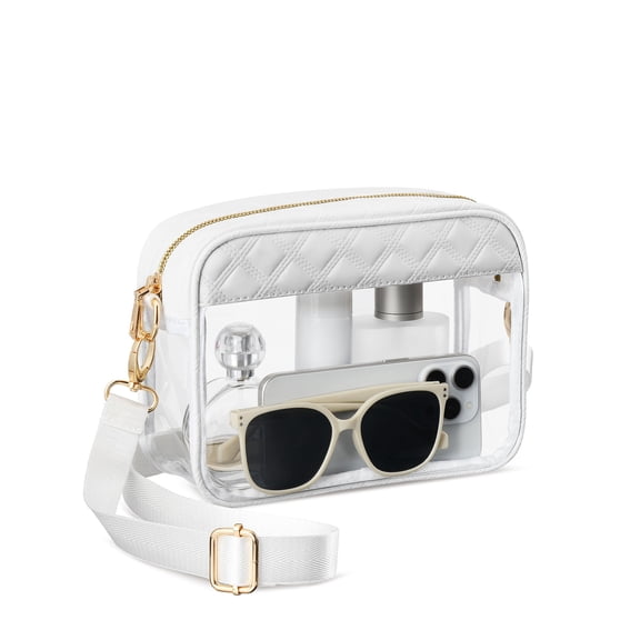Clear Crossbody Bag Stadium Approved, Clear Purses for Women Stadium Crossbody for Events Concerts Sports Outfits,White